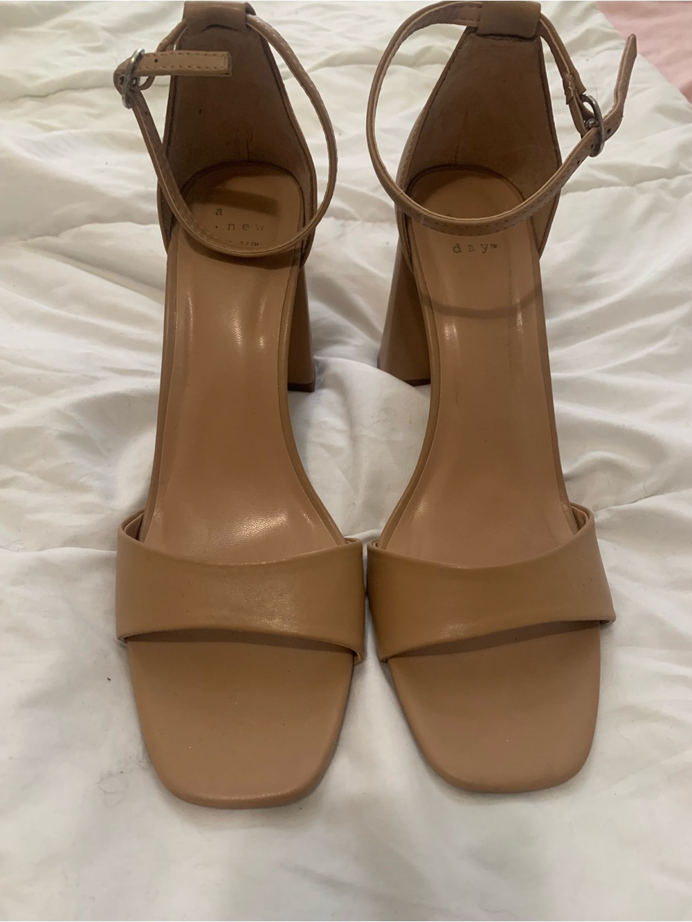 a new day Tan Block Heel Ankle-Strap Sandals